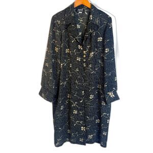 VANY Woman Vintage Petite Black & Tan Floral Printed Shirt Kimono Size 16WP